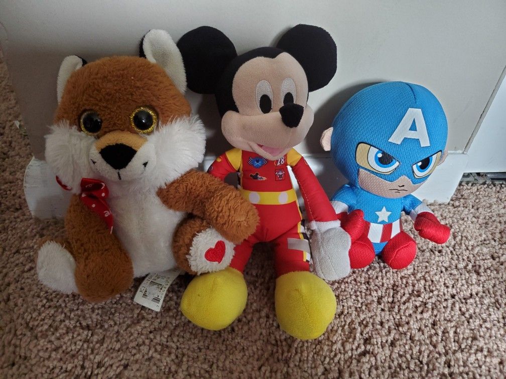 Plush TOYS- Fox, Mackey Mouse, Captain America