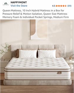 Happymont Queen Hybrid Mattress 10 Inch and box spring