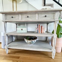 Solid Wood Console Table with Mirrored Glass Top