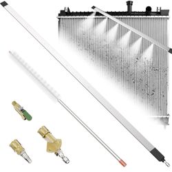 47" Radiator Cleaning Wand, High Pressure Washer Tool with 6-Hole Nozzle & Cleaning Brush, Extra Long Stainless Steel Cleaner for Car Truck RV HVAC Co