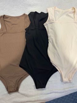 Ribbed Bodysuit Set for Women (3-Pack) – Brown, Black & Cream – Size M