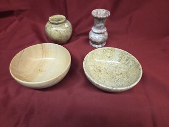 Bowl 6 Inch, Flower Vase 4x4, Flower Vase 5x3- Burma Teak, Fossil,  Jasper Stone-