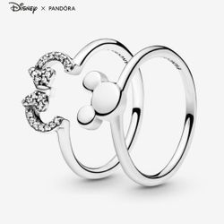 Pandora Minnie Mouse Ears Silhouette Puzzle Ring And Mickey Mouse Ears Ring