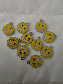 Yellow Smiley Face Enamel Charms Set of 10