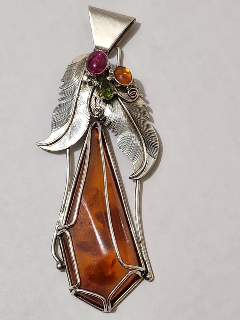 Unique Sterling Baltic Amber Pendant