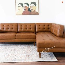 Ashley Living Room Furniture ✓ Baskove Real Leather 2 Piece Sectional Couch With Chaise ✓39$ Down Payment 💥 Delivery 🚚