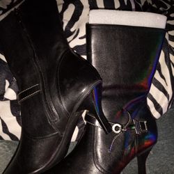 Leather Mid Calf Boots With Heel