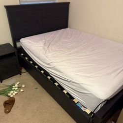 Full Size Bed Frame/ Mattress and 2 Side Tables 