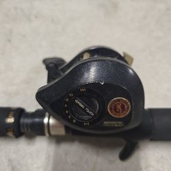Vintage Browning fishing reel Lew Childre MagSpool BB-1LMG on Eagle Claw  Black Eagle stick