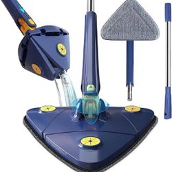 360° Rotatable Cleaning Mops Adjustable Triangle Floor Cleaner Mop with Stainless Steel Long Handle Push-Pull Squeezing Cleaning Mop Dry & Wet Mop for