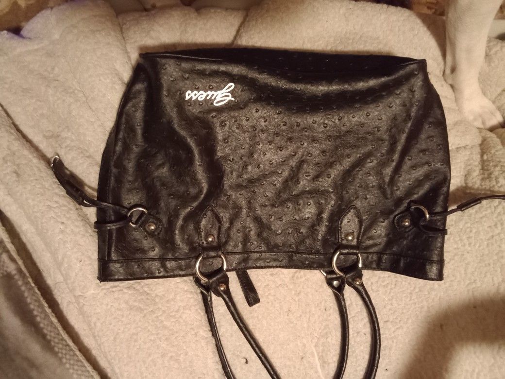Cool Big Black Leather Guess Bag