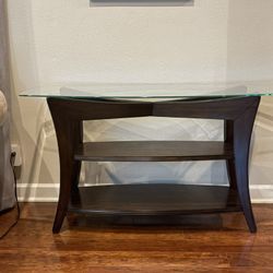 Console Sofa Table - Real Wood And Beveled Glass.