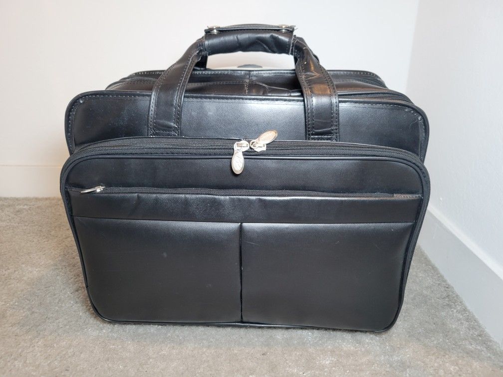 McKlein Bowery Leather Wheeled Detachable Laptop Briefcase Rolling Bag Black