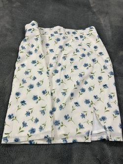 White Short Skirt With Blue Flowers