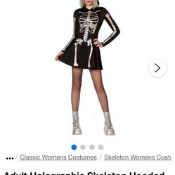 Adult Hooded Holographic Skeleton Dress 