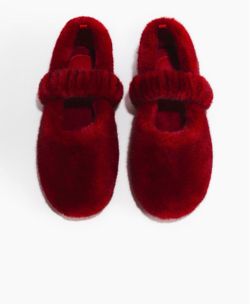 H&M dark red furry slippers Maryjane women’s size 8  indoor/outdoor NEW