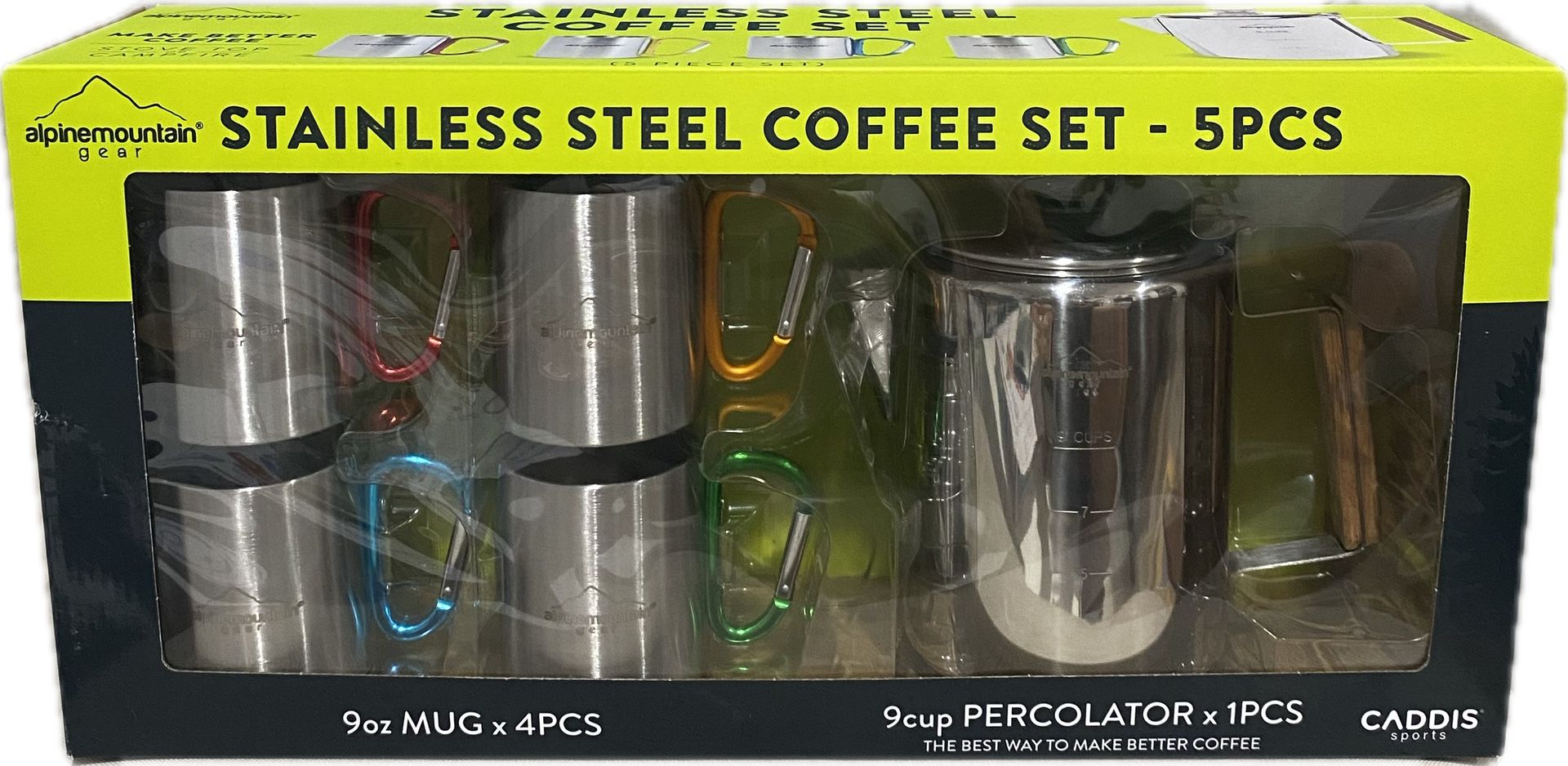 Alpine Mountain Gear 5-piece Stainless Steel Coffee Set 9-Cup Coffee Percolator