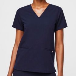 FIGS Casma Navy Blue V Neck 3-Pocket Scrub Top Size XL 