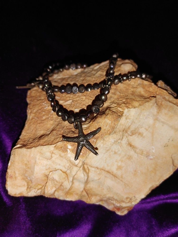 Silver Starfish on Seed Pearl Choker