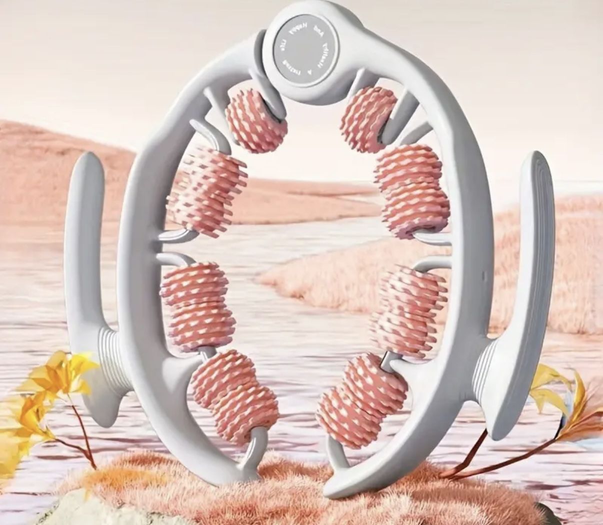 14 Wheel Yoga Fitness Roller with Leg Clamp- Deep Tissue Massager for Muscle and Performance Enhancement, Pink and Gray, Perfect for Home Exercise, Fi