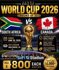 2 World Cup  Tickets CANADA vs SOUTH AFRICA Sec 510 row 20 $700 each