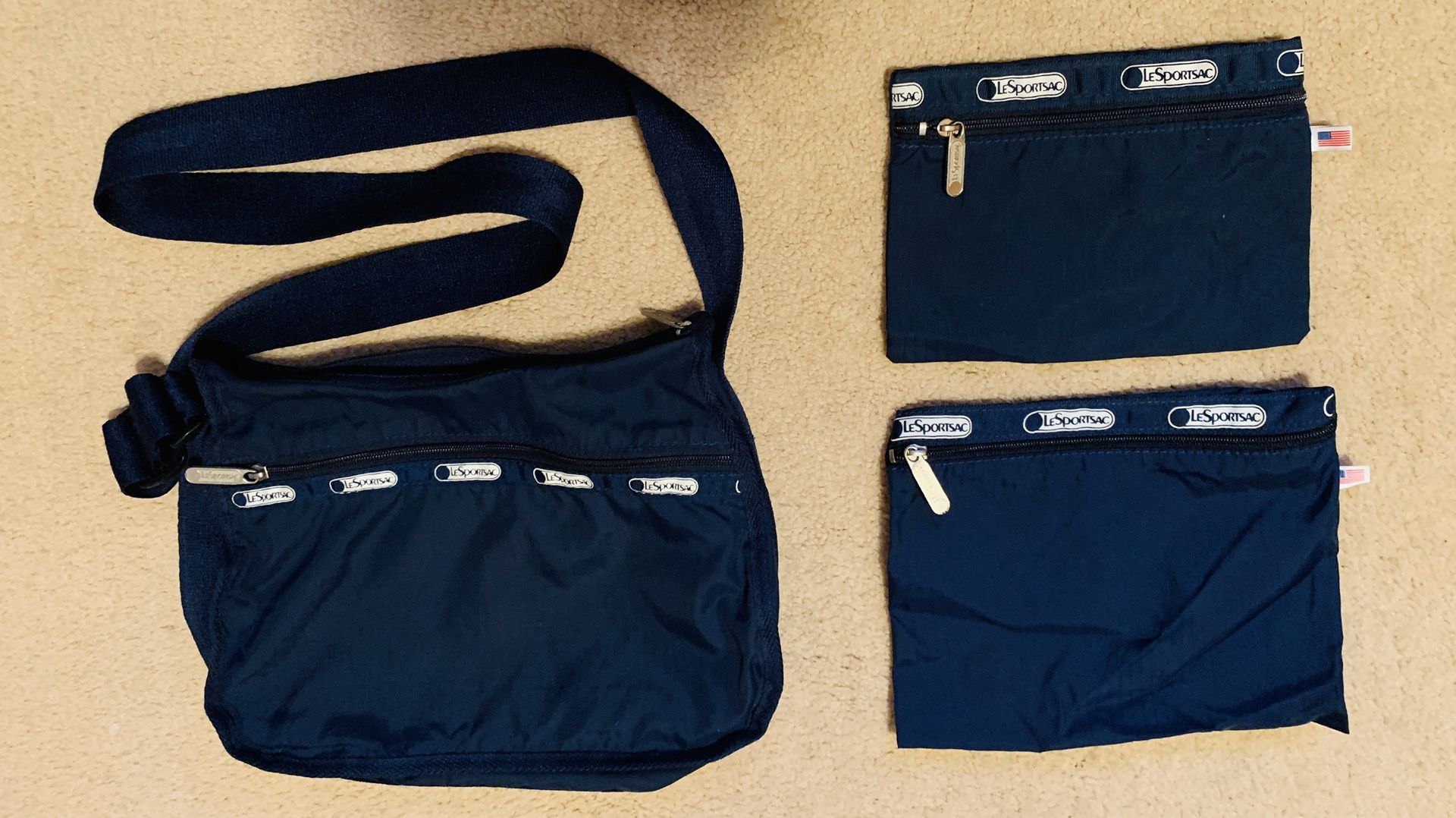 3 LeSportSac Bags Purses Wallet -Navy, Black, Tan Hobo Deluxe Everyday Bags