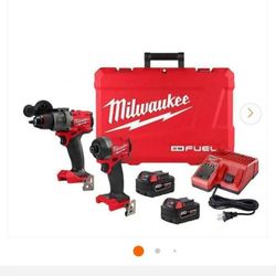 Milwaukee 18V Lithium-Ion Brushless Cordless Hammer Drill and Impact Driver Combo Kit (2-Tool) with 2 Batteries
