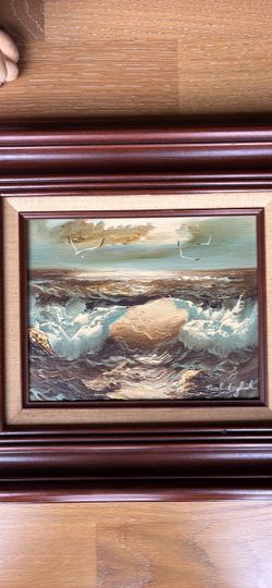 Framed Ocean Seascape Oil Painting Signed