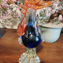Vintage Handblown Glass Murano Rooster Multicolor Blue 11 in.