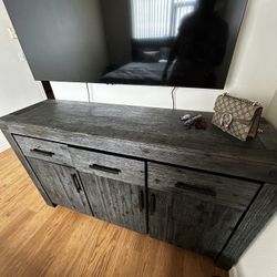 Modern TV Stand & Matching Nightstand Set – Rustic Gray Wood Finish
