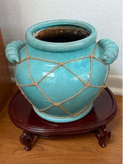 BIG TEAL VASE with a STAND