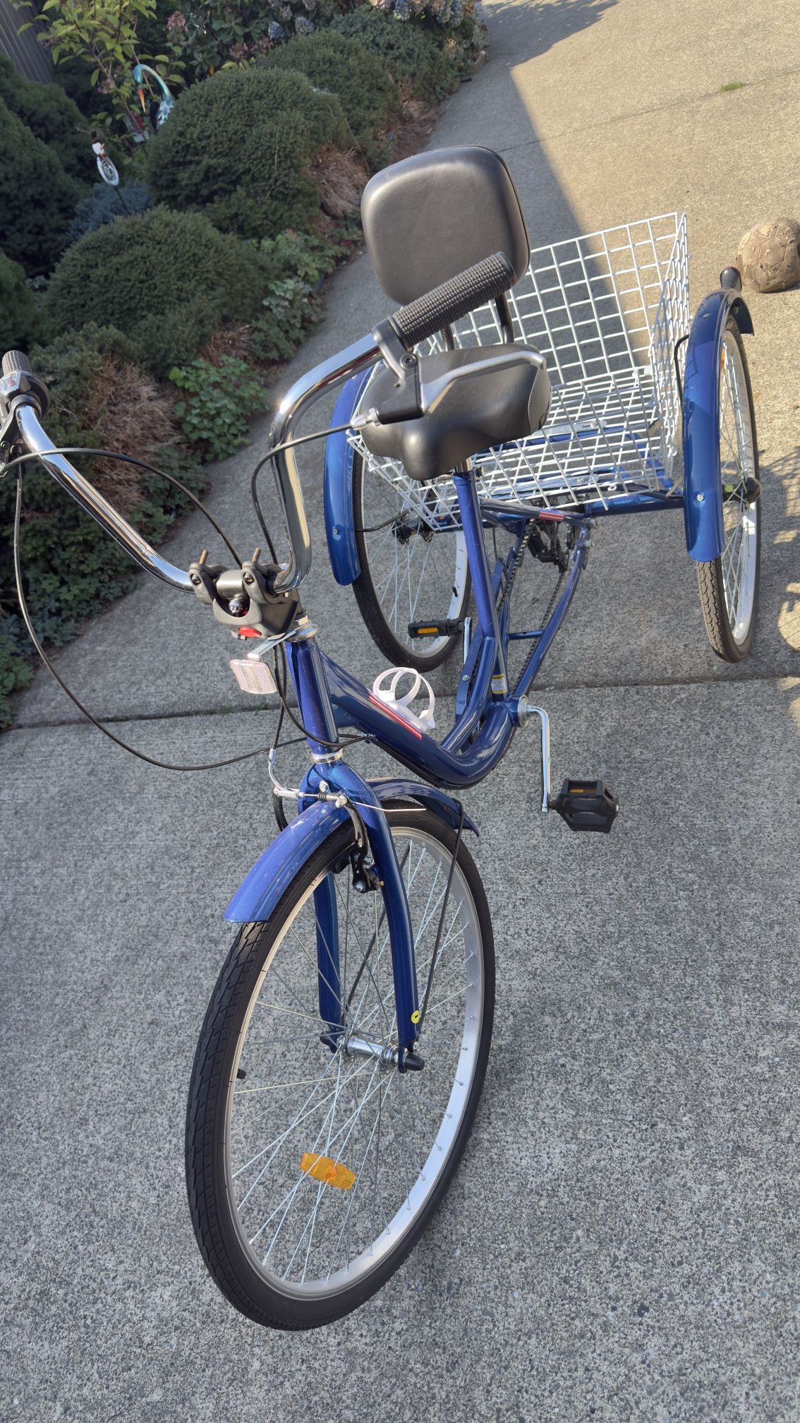 Adult 3-Wheel Tricycle Bike with Basket & Backrest Seat – Blue