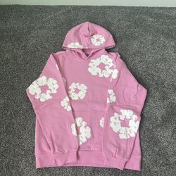 Denim Tear Cotton Wreath Pink Hoodie - Size Small