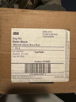 3M Matte Black Vynil (60In x 25Yd) 75Ft Wrap Roll