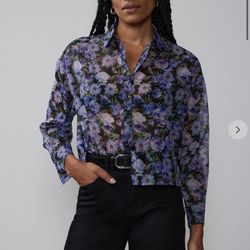 NEW YORK & COMPANY Floral Organza Cropped Blouse Large