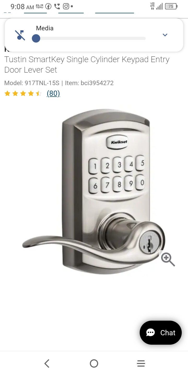 Kwikset Tustin SmartKey Single Cylinder Keypad Entry Door Lever Set