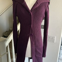 Women’s Purple Long Sleeve Mid Cardigan Button Up Vintage Y2k Size Medium