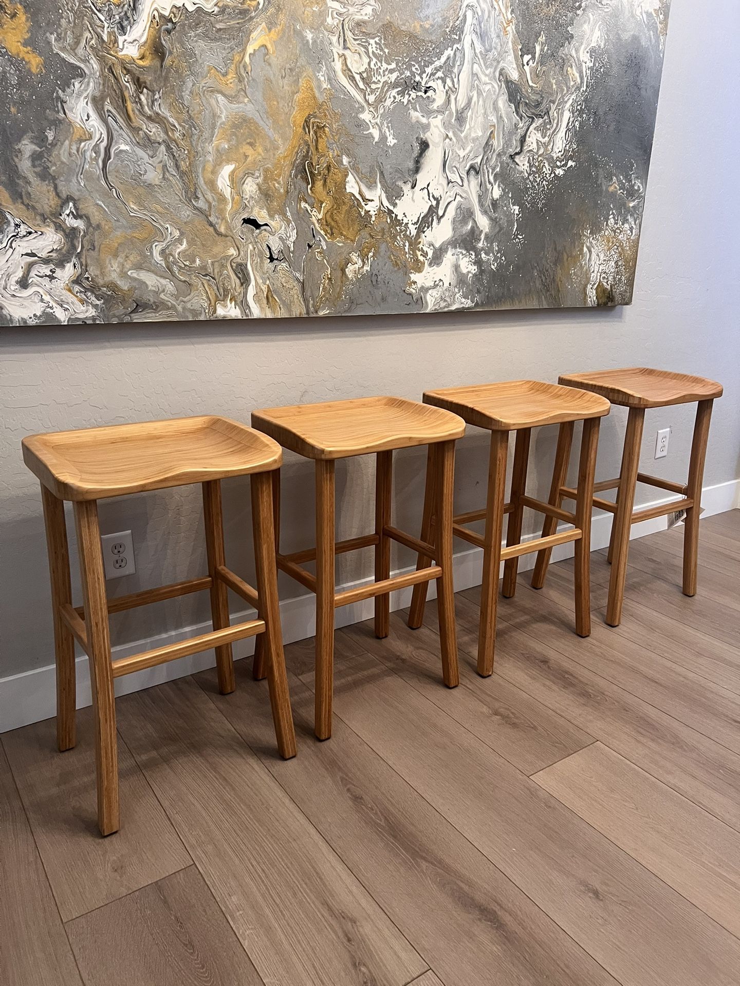 NEW-4 HIGH END- 30” Bamboo Greenington Tulip Caramelized Bar Height Stools