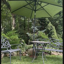 Patio 6 Items Set - Bench, Chair, Table , Umbrella, Base Plus Covers 