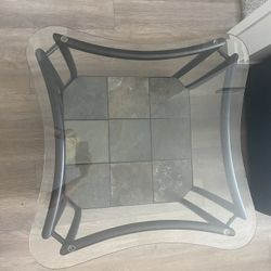 Modern Industrial End Table – Glass Top & Stone Inlay