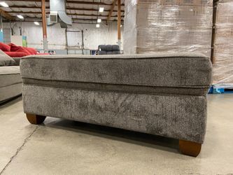 Large Grey Storage Ottoman with Wooden Feet