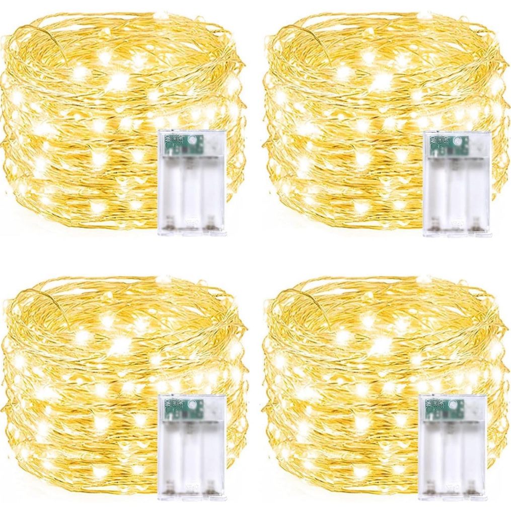 4 Pack 60 LED Fairy Lights Battery Operated With Timer, 20FT Waterproof Twinkle Lights Indoor Outdoor, Cuttable String Lights For Bedroom, Wedding, DI