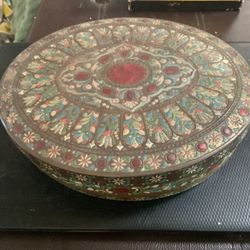 Old Hand Painted Metal Tin From England