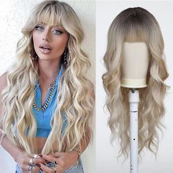 Human hair blend blonde ombre highlight light  wig