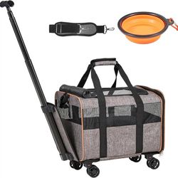 Rolling Pet Carrier with Telescope Handle and Upgraded Wheels - Holds up to 22 LBS