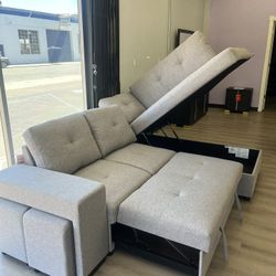 New Sleeper Sectional Sofa With Extra Stools, And Storage Chaise Lounge 