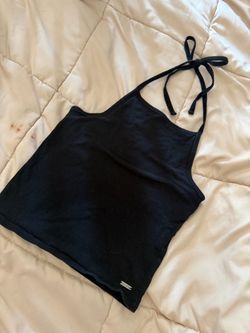 Xs Black Halter Crop Top with Tie Straps