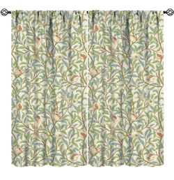 William Morris Curtains Vintage Abstract Birds Leaves Blue Green Bohemian Art Pr