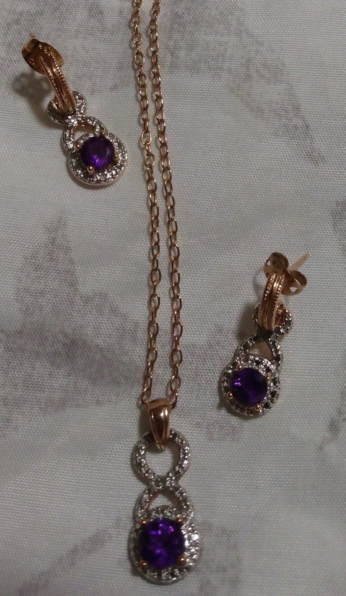 18 Inch Necklace And Earring Set With Amethyst.