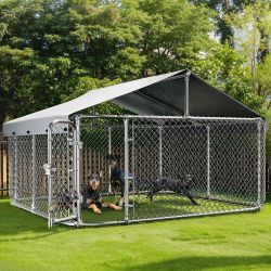 Outdoor Pet Kennel Waterproof Cover, Galvanized Heavy Duty Playpen 